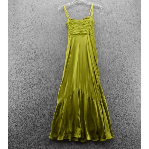 Adrianna Papell Silk Gown Dress Beaded Bodice Sleeveless 6 Green Satin Party - Picture 2 of 14